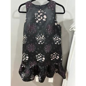 size 8 Taylor BLACK LABEL 0106M Black-Multi Embroidered Jacquard Flounce Dress